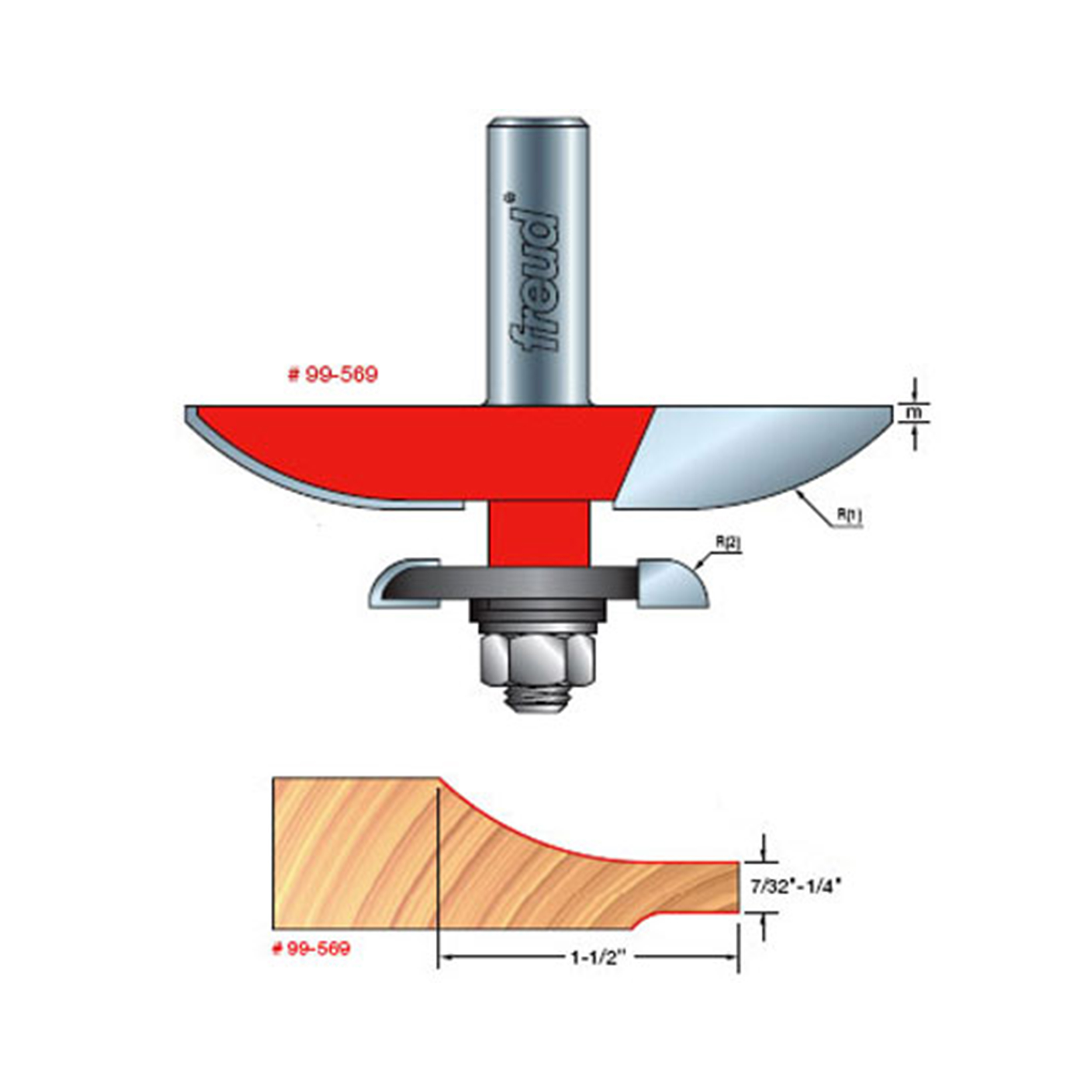 99-569 Quadra-cut Large Raised Panel With Back-cutter Router Bit Cove Pattern 1/2" Sh