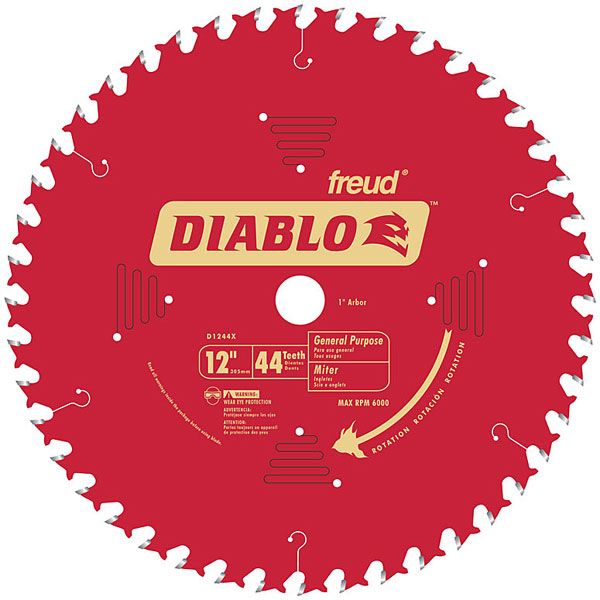 D1244x Diablo General Purpose Blade, 12" Diameter, 1" Arbor, 44 Teeth Atb