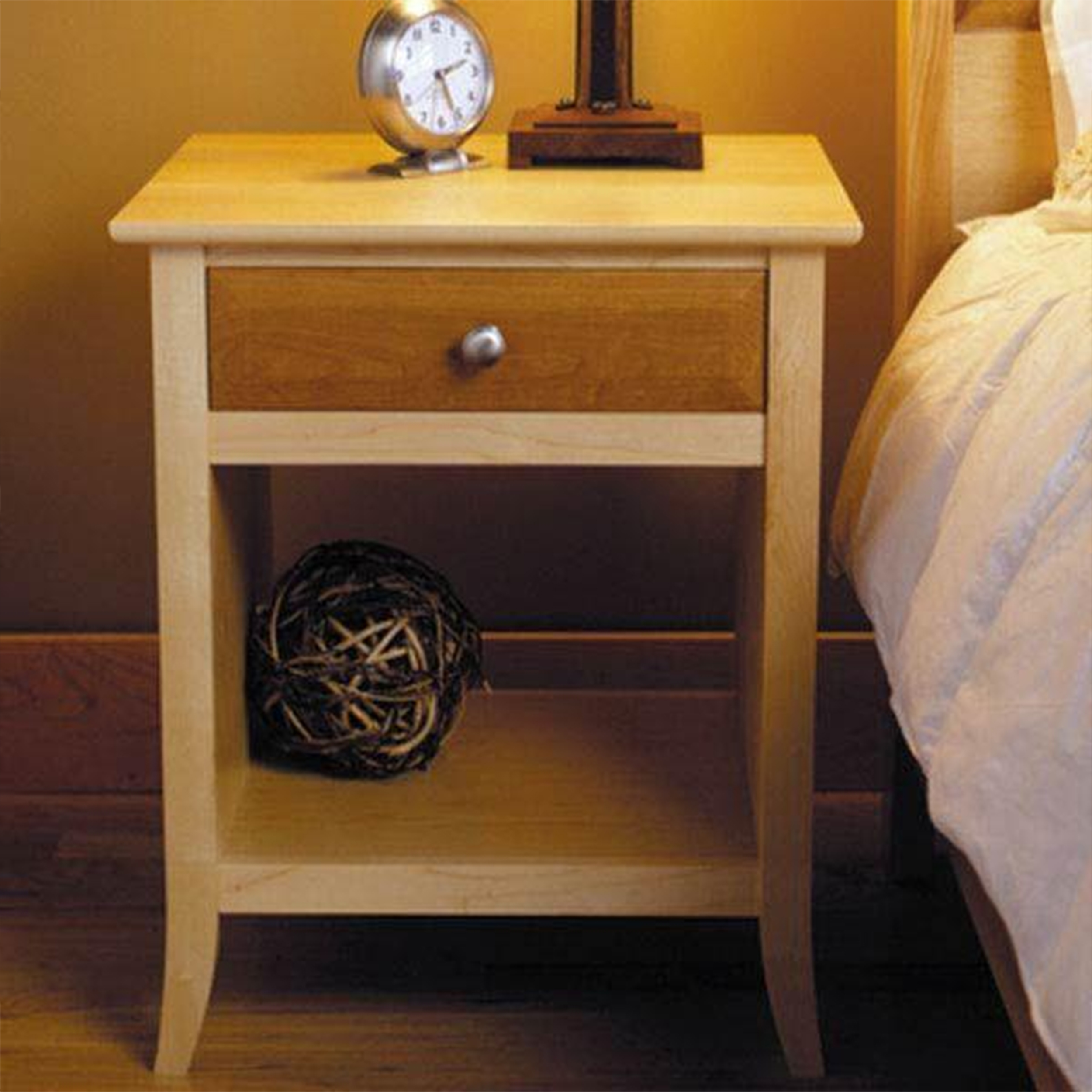 product: Wood Magazine Downloadable Woodworking Project Plan to Build Maple & Cherry Nightstand shown
