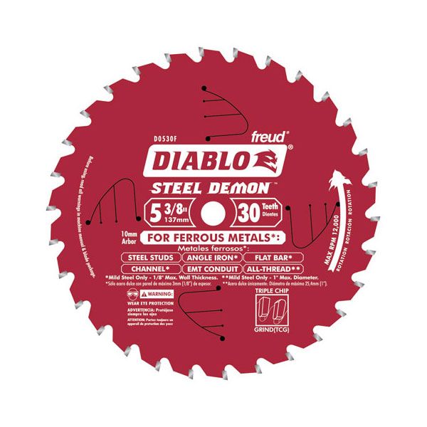 D0530f Diablo Steel Demon Ferrous Circular Saw Blade, 5-3/8" Diameter, 10mm Arbor, 30 Teeth At