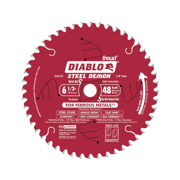 D0648f Diablo Steel Demon Ferrous Cutting Blade, 6-1/2" Diameter, 5/8" Arbor, 48 Teeth Tcg