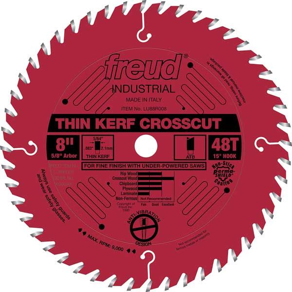 product: Freud LU88R008 Industrial Thin Kerf Fine Finishing Crosscut Blade with Red Perma-Shield, 8
