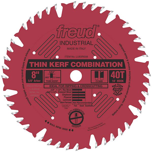 Lu83r008 Industrial Thin Kerf Combination Blade With Red Perma-shield, 8" Diameter, 5/8" Arbor