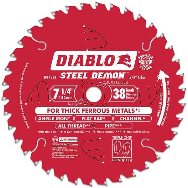 D0738f Diablo Steel Demon Ferrous Cutting Blade, 7-1/4" Diameter, 5/8" Arbor, 38 Teeth Tcg