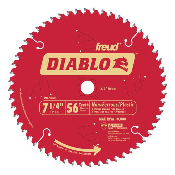 D0756n Diablo Non-ferrous Cutting Blade, 7-1/4", 5/8" Arbor, 56 Teeth Tcg