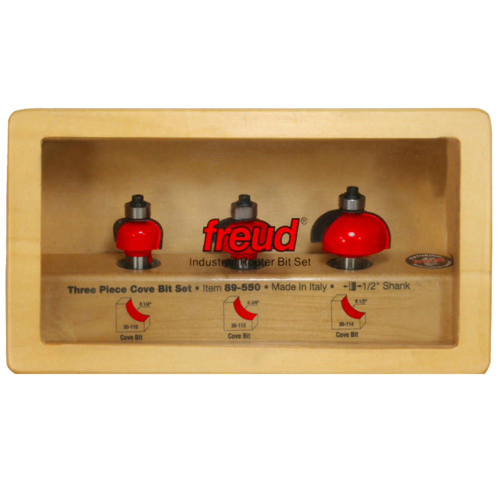product: Freud 3 Piece Cove Bit Set shown