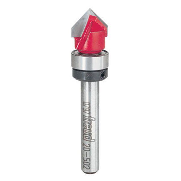 20-502 V Groove Router Bit With Top Bearing 1/4" Sh 1/2" D 7/16" Cl 90 Degrees