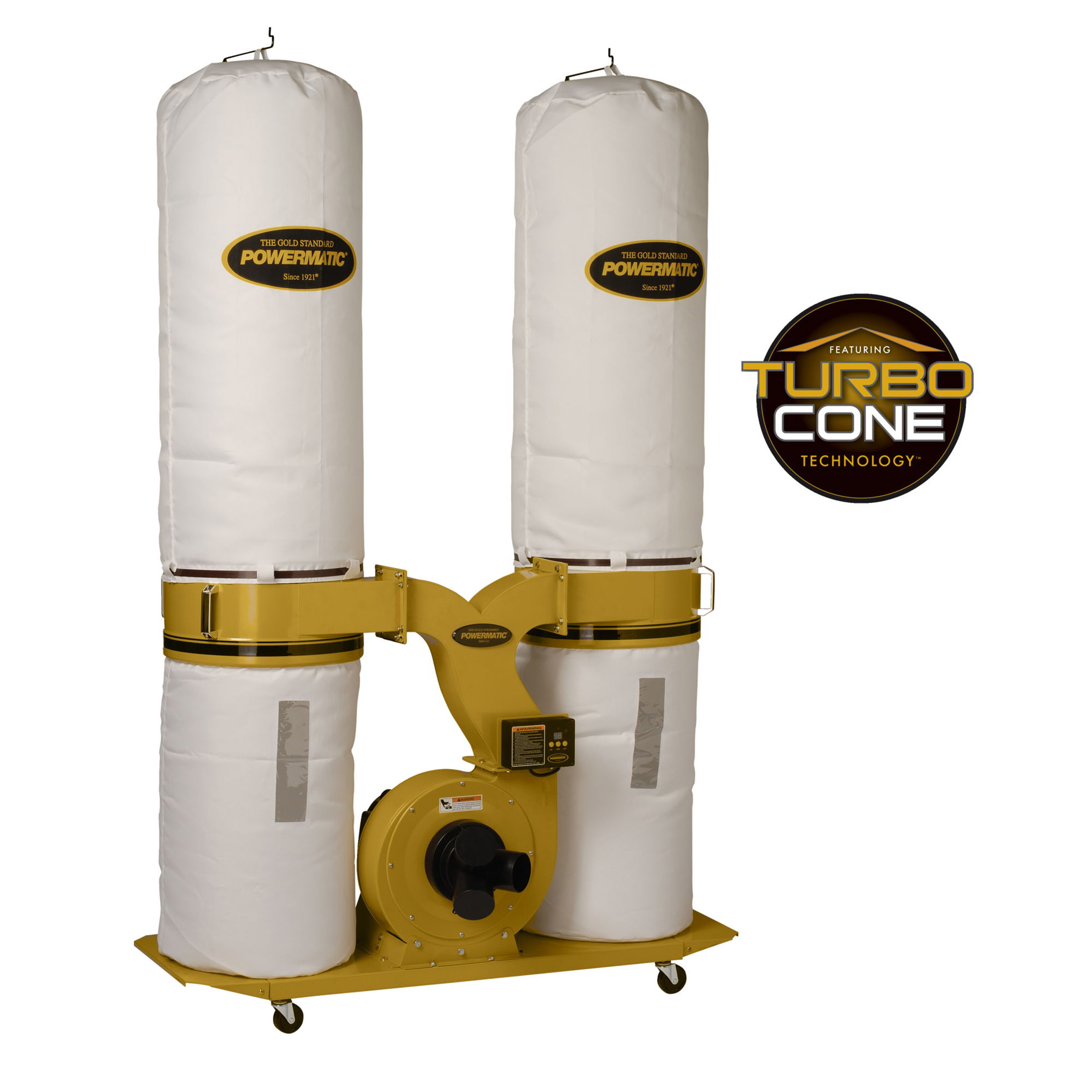 product: Powermatic TurboCone Dust Collector with 30-Micron Bag Filter Kit - 3 HP 1 Ph 230V - PM1900TX-BK1 shown