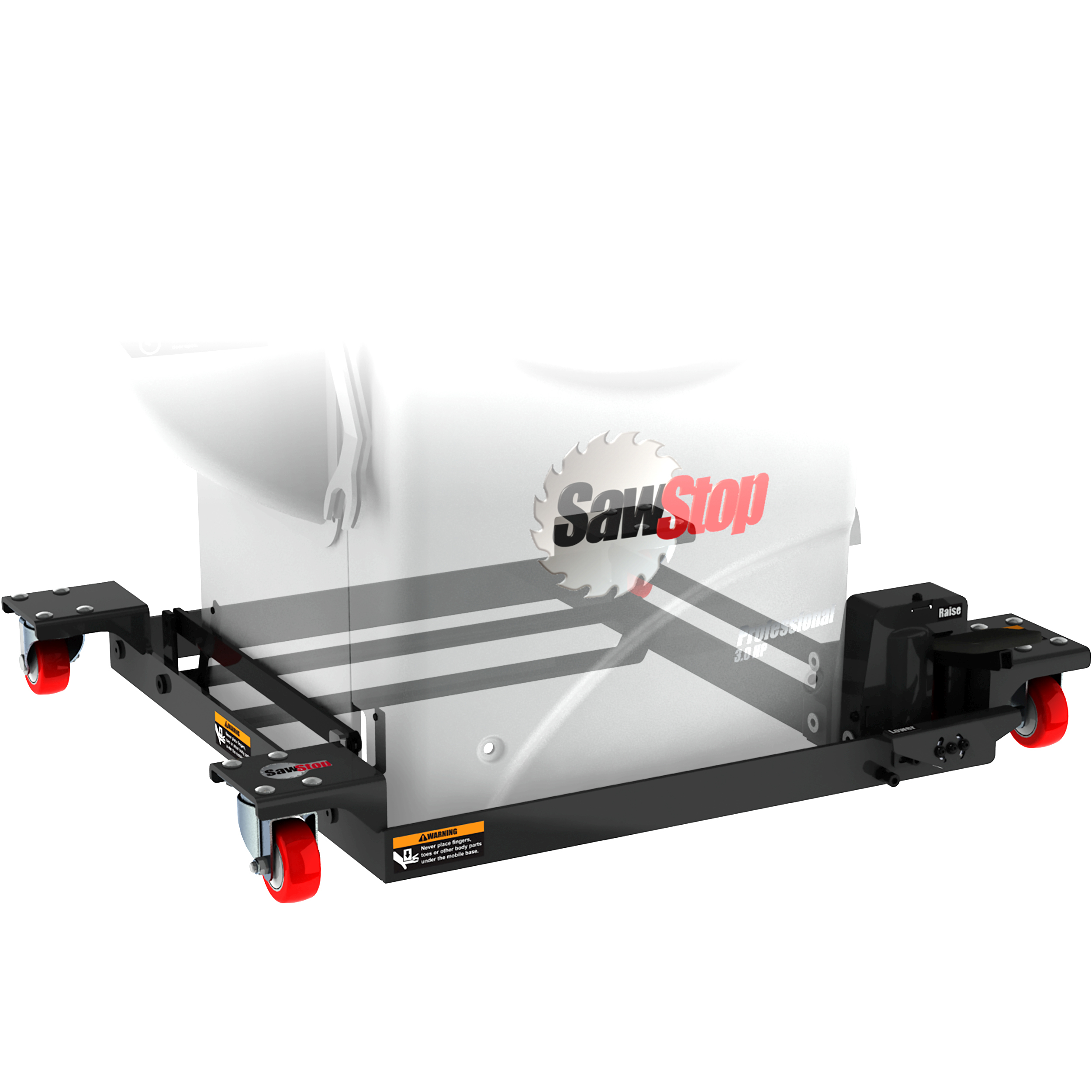 product: Sawstop Industrial Cabinet Saw Mobile Base with PCS Conversion Kit shown