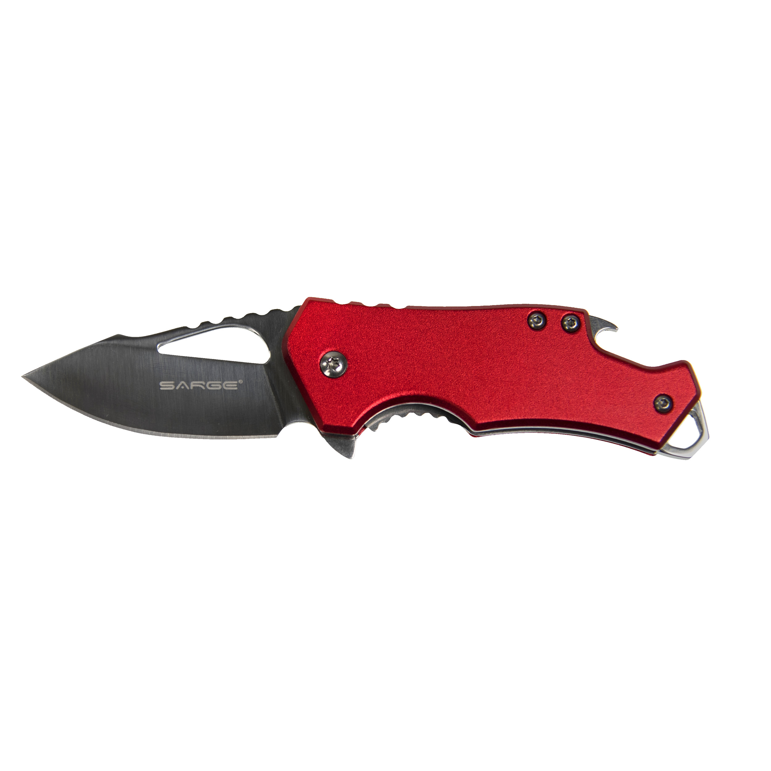 product: Sarge Red Fuse - Folding Knife & Bottle Opener, Stainless Steel 2-3/8